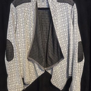 Tribal Black and Cream Open Front Blazer Jacket